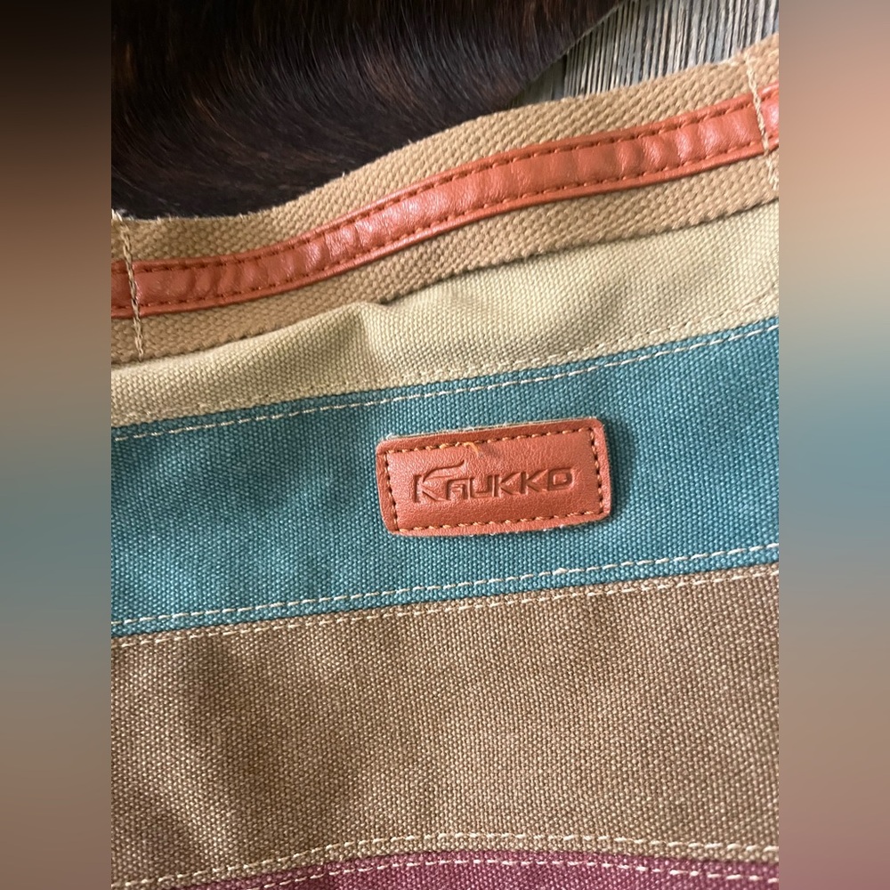 Kaukko striped canvas crossbody purse neutral colors used once EUC - Picture 3 of 11